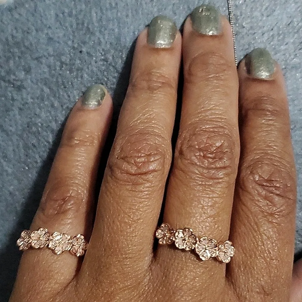 Pink Diamond Flower Ring Rose Gold Vermeil Sterling Silver